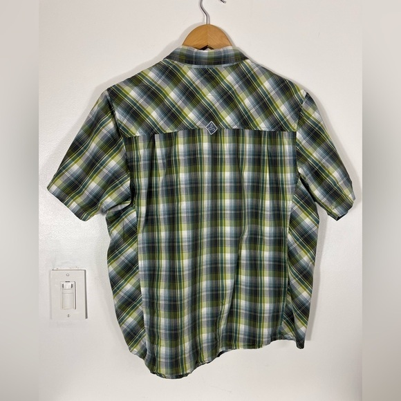 PRANA Green Blue Plaid Short Sleeve Pearl Snap Mens Size Small Organic Cotton - Picture 4 of 10
